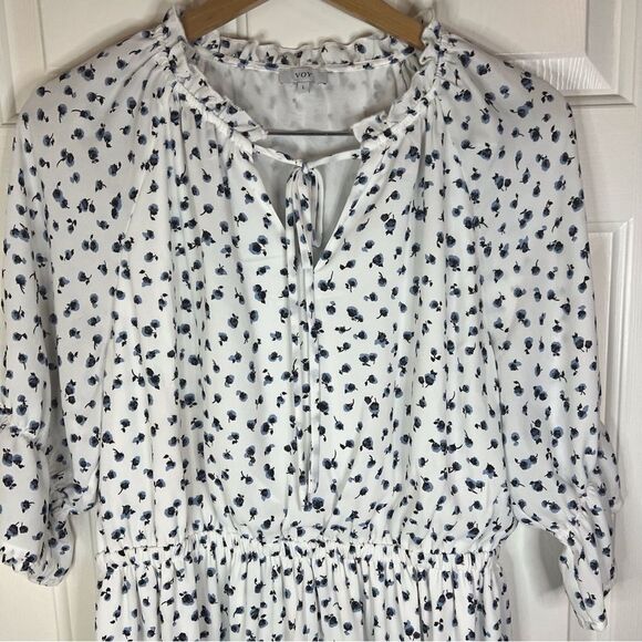 VOY Womens Lined Floral Blue White‎ Dress Size Large Spring Summer Comfy - Picture 5 of 8